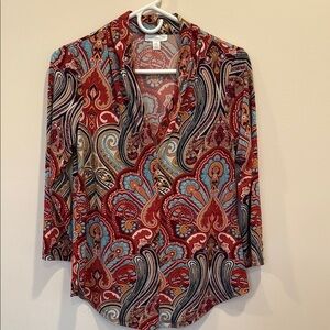 Charter Club Paisley Multicolor 3/4 sleeve V-Neck Top size XS